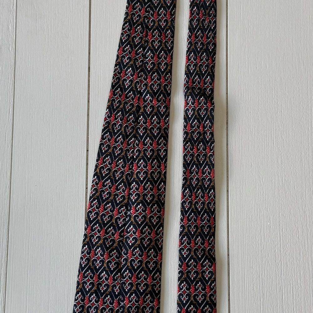 Nina Ricci Black and Red Silk Fabric with Intricate Design